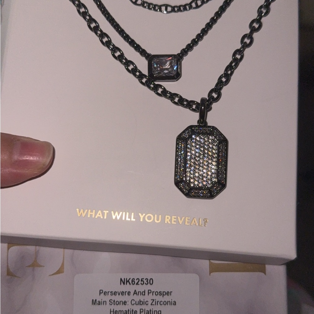 BP Black and Silver Layered Necklace with Sparkling Pendant